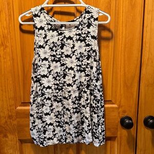 Floral Sleeveless Top - Black and White